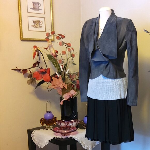 NWT Sandwich Light Gray Genuine Suede Leather Blazer Women Jacket Size S 6 8 - Picture 3 of 9